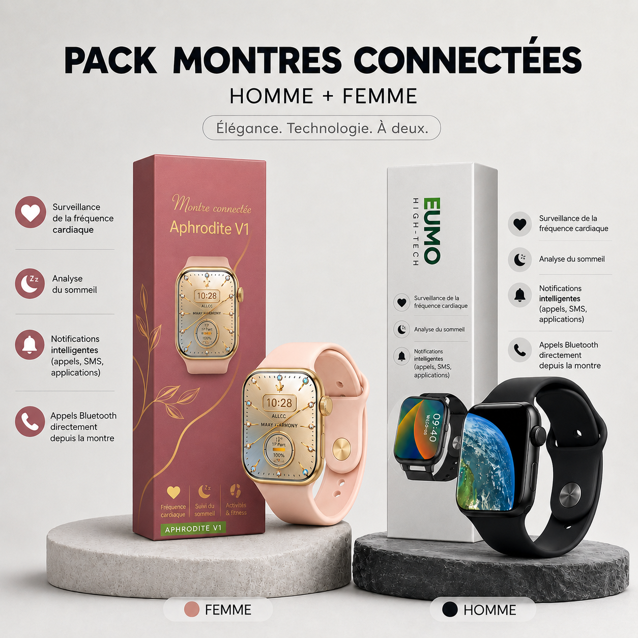 Pack Montre Connectées Homme - Femme