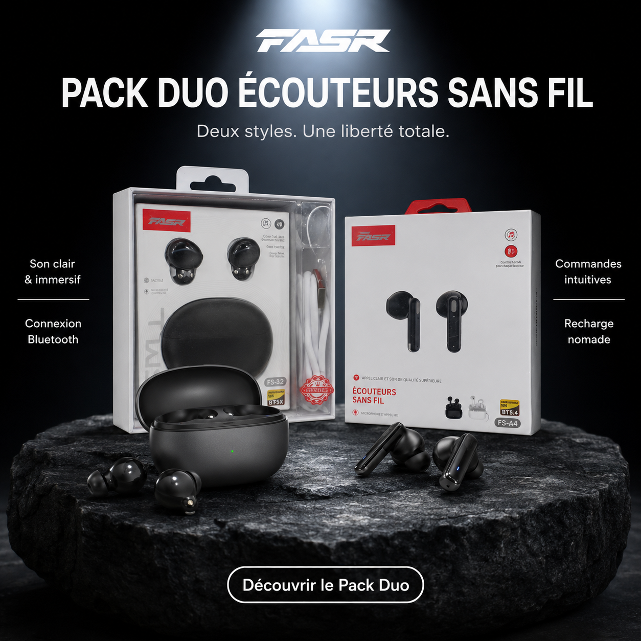 Pack Ecouteurs Sans-Fil Duo