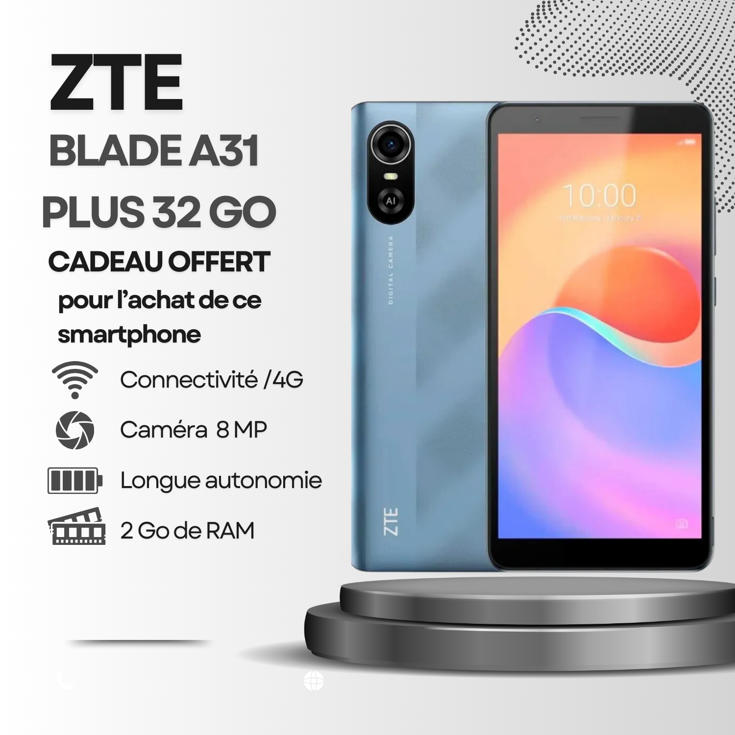 ZTE Blade A31 Plus – 32GB - 1 Acheté = 1 Offert