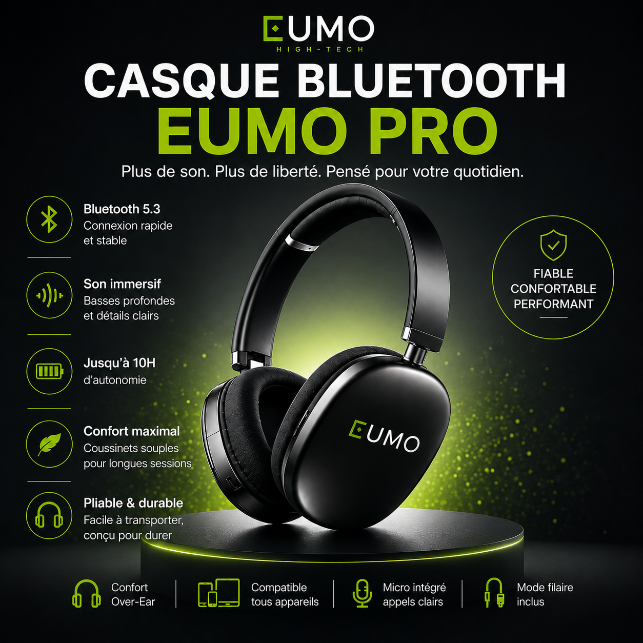 Casque Bluetooth Sans-Fil EUMO PRO